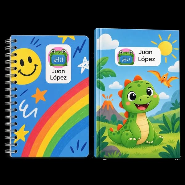 Etiquetas personalizadas en cuadernos y libros
