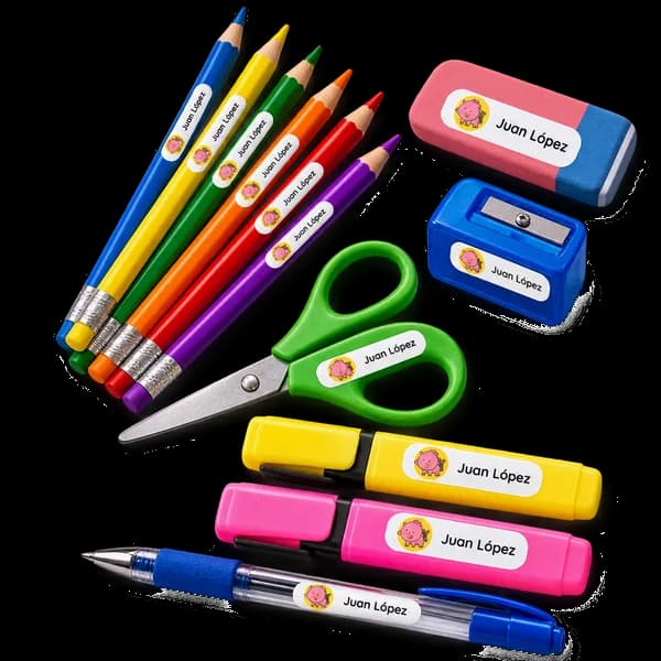 Etiquetas personalizadas en útiles escolares